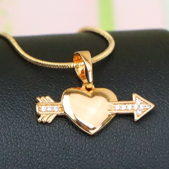 "Rose Gold Heart Pendant with Arrow and Crystal Detailing, XPPT1283 - Picture 1 of 13
